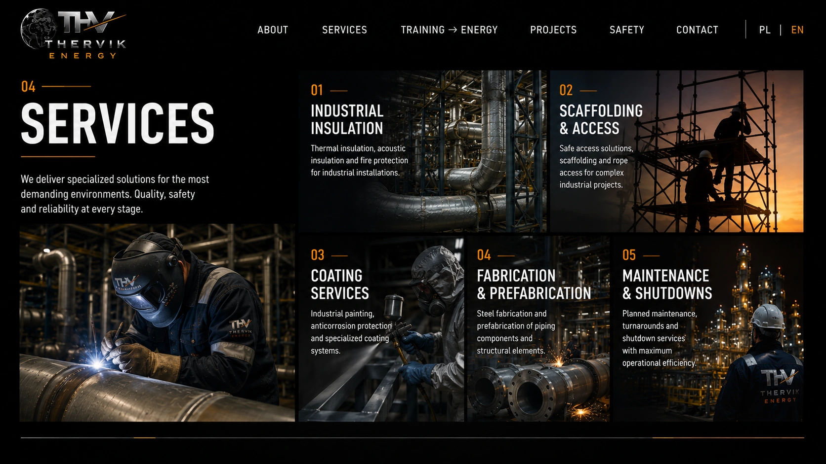 THERVIK ENERGY industrial services including insulation, scaffolding, painting, fabrication and maintenance